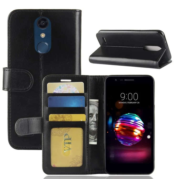 Crazy Horse Magnetic Stand Wallet Leather Mobile Phone Case for LG K10 (2018) - Black