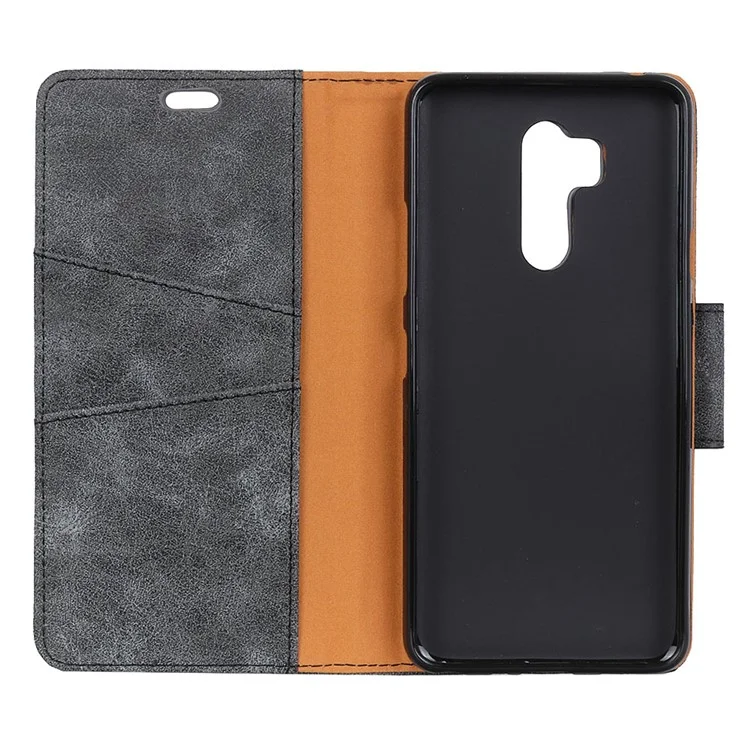 Vintage Style Wallet Split Leather Stand Protective Case for LG G7 ThinQ - Grey