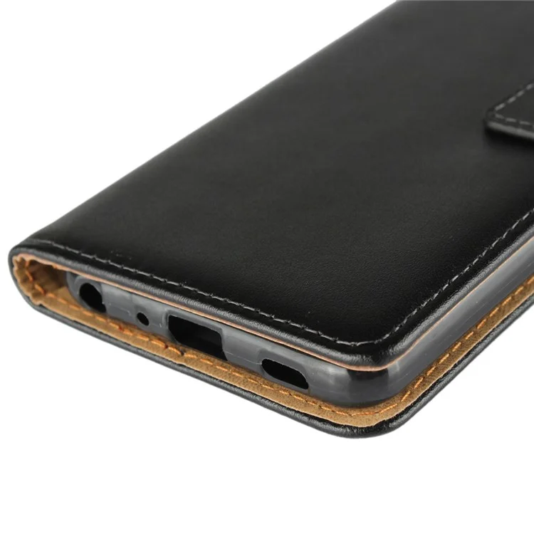 Genuine Leather Wallet Stand Phone Case for LG G7 ThinQ - Black