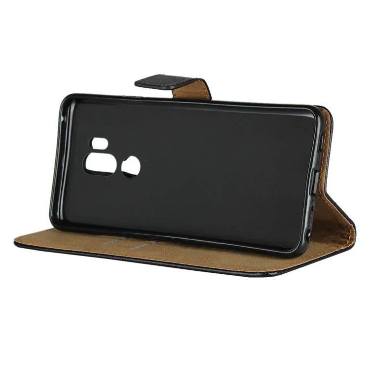 Genuine Leather Wallet Stand Phone Case for LG G7 ThinQ - Black
