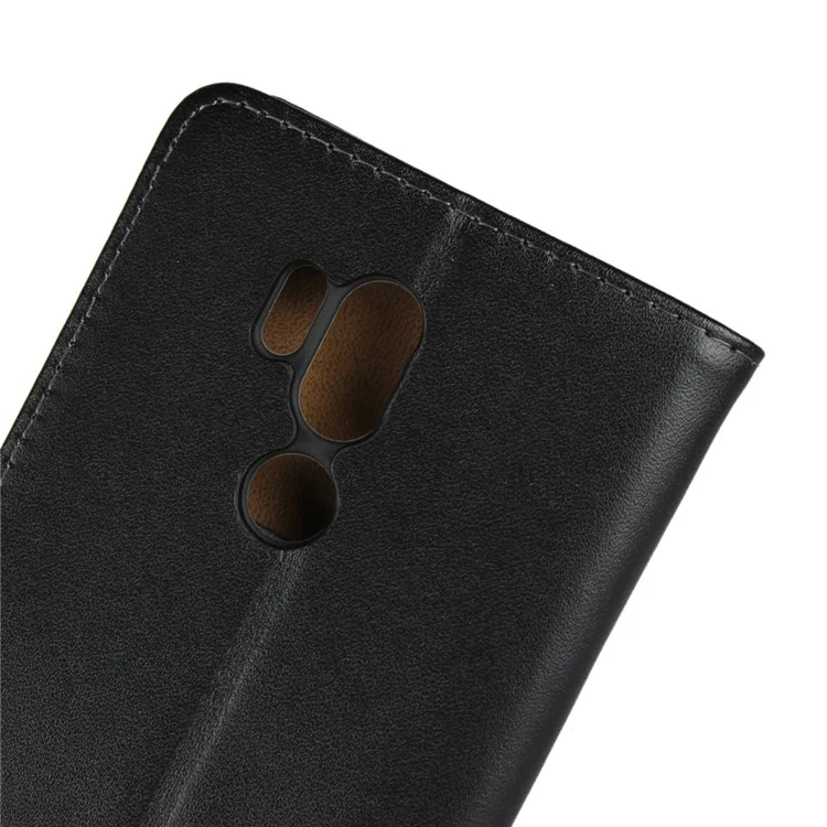 Genuine Leather Wallet Stand Phone Case for LG G7 ThinQ - Black
