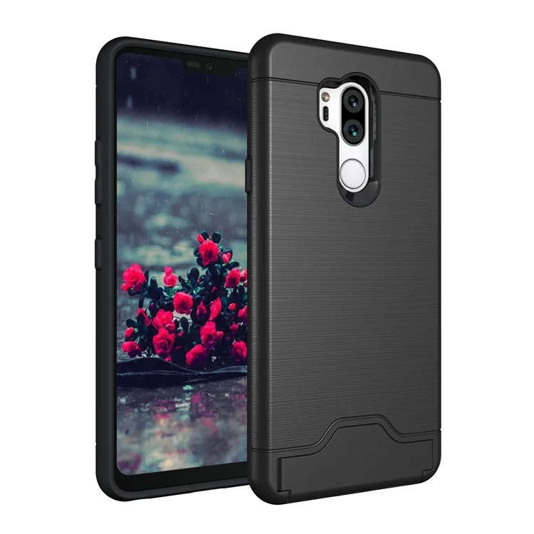 Brushed PC + TPU Combo Kickstand Case with Card Slot for LG G7 ThinQ - Black