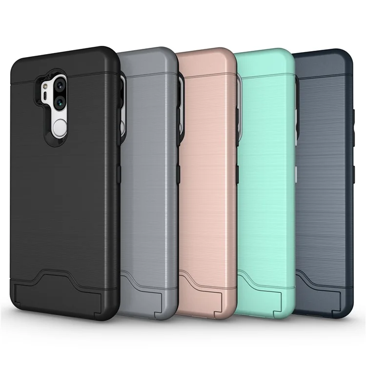 Brushed PC + TPU Combo Kickstand Case with Card Slot for LG G7 ThinQ - Black