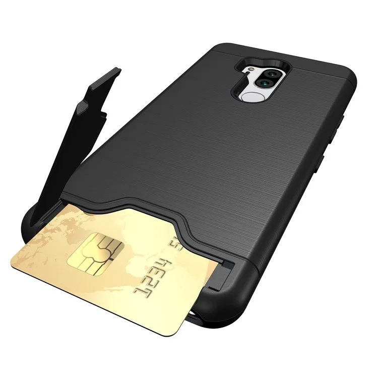 Brushed PC + TPU Combo Kickstand Case with Card Slot for LG G7 ThinQ - Black
