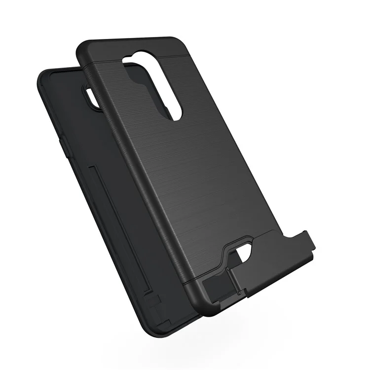 Brushed PC + TPU Combo Kickstand Case with Card Slot for LG G7 ThinQ - Black
