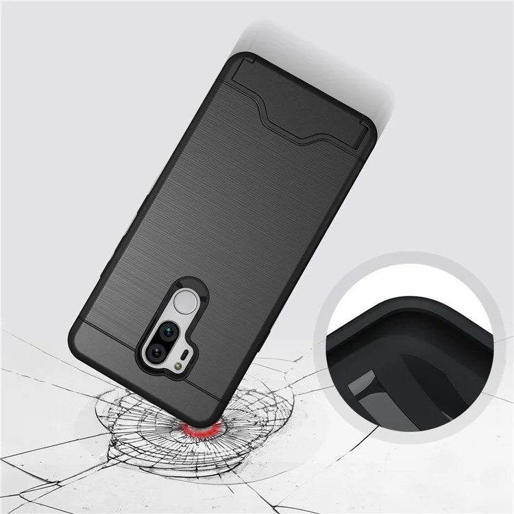 Brushed PC + TPU Combo Kickstand Case with Card Slot for LG G7 ThinQ - Black