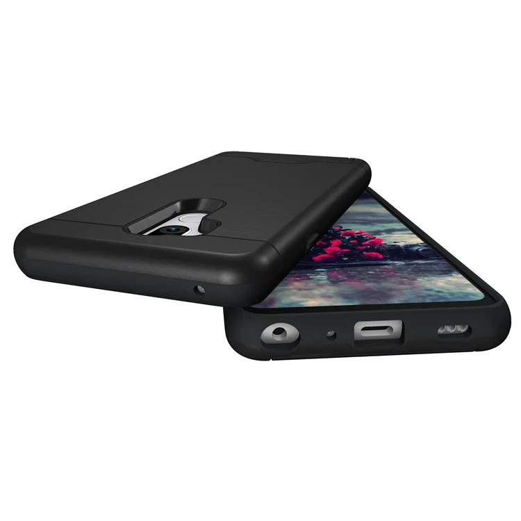 Brushed PC + TPU Combo Kickstand Case with Card Slot for LG G7 ThinQ - Black