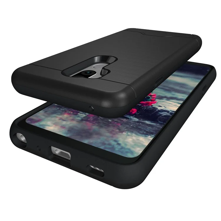 Brushed PC + TPU Combo Kickstand Case with Card Slot for LG G7 ThinQ - Black