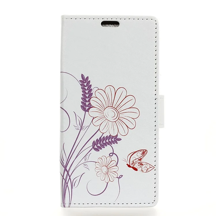 Pattern Printing Stand Leather Wallet Mobile Shell Case for LG Q7 - Butterfly and Flower