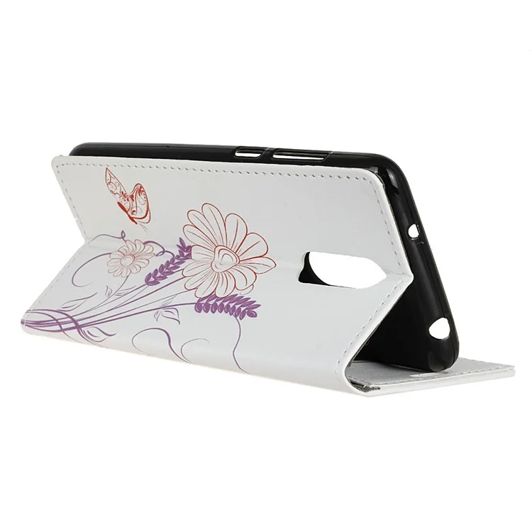 Pattern Printing Stand Leather Wallet Mobile Shell Case for LG Q7 - Butterfly and Flower