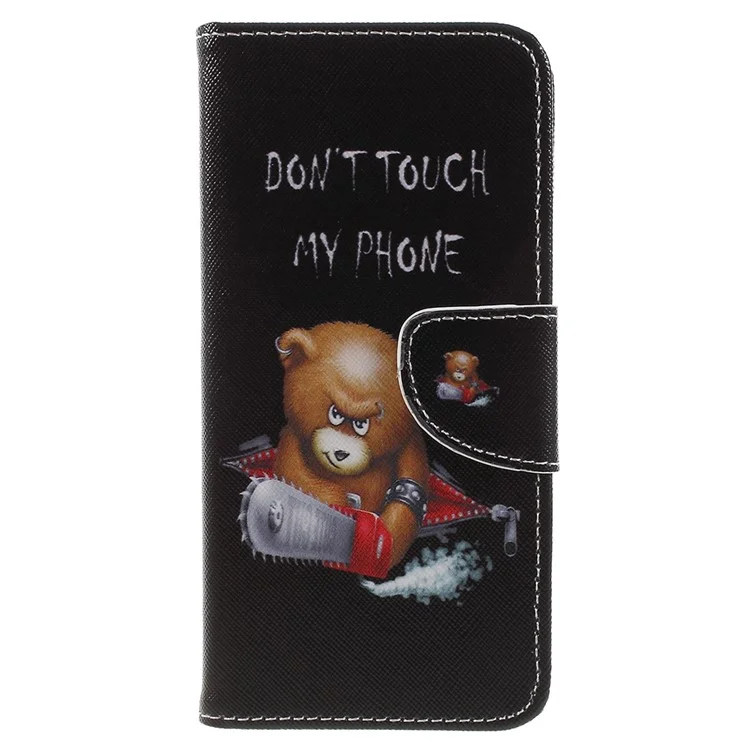 Cross Texture Patterned Wallet Leather Case with Stand for LG G7 ThinQ - Angry Bear and Warning