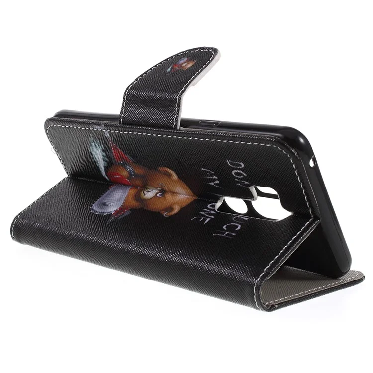 Cross Texture Patterned Wallet Leather Case with Stand for LG G7 ThinQ - Angry Bear and Warning