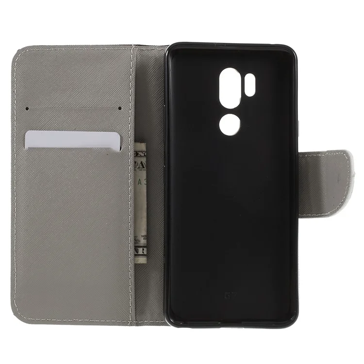 Cross Texture Patterned Wallet Leather Case with Stand for LG G7 ThinQ - Angry Bear and Warning