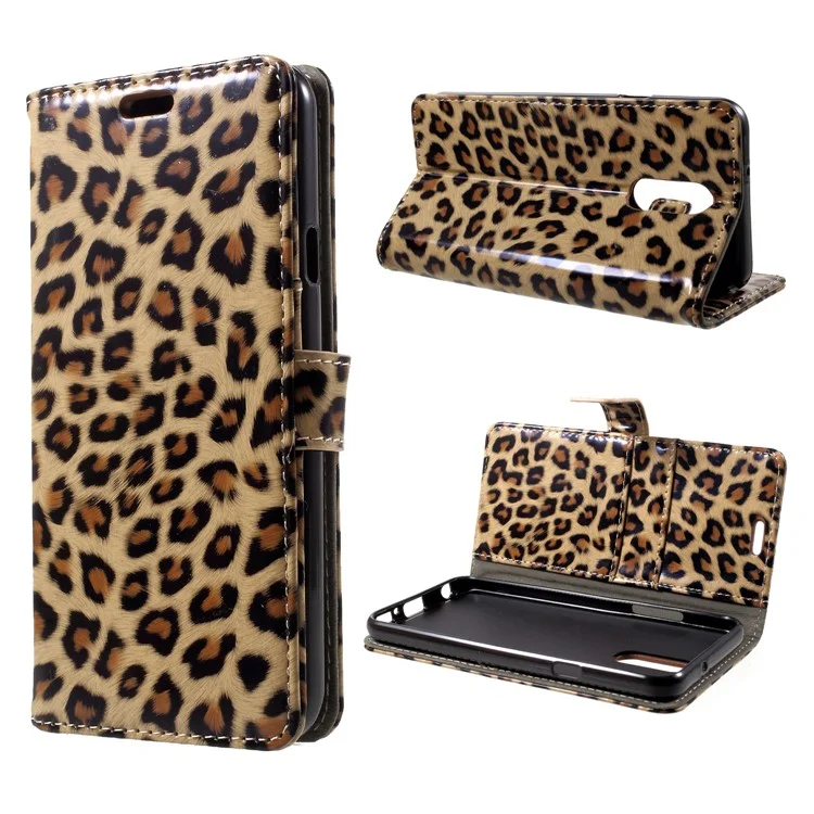 Leopard Pattern Magnetic Leather Wallet Phone Case for LG Q7