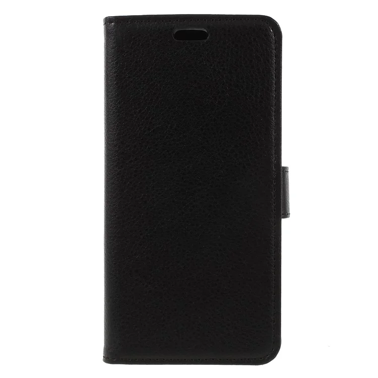 Litchi Skin Leather Wallet Case for LG Q7 - Black
