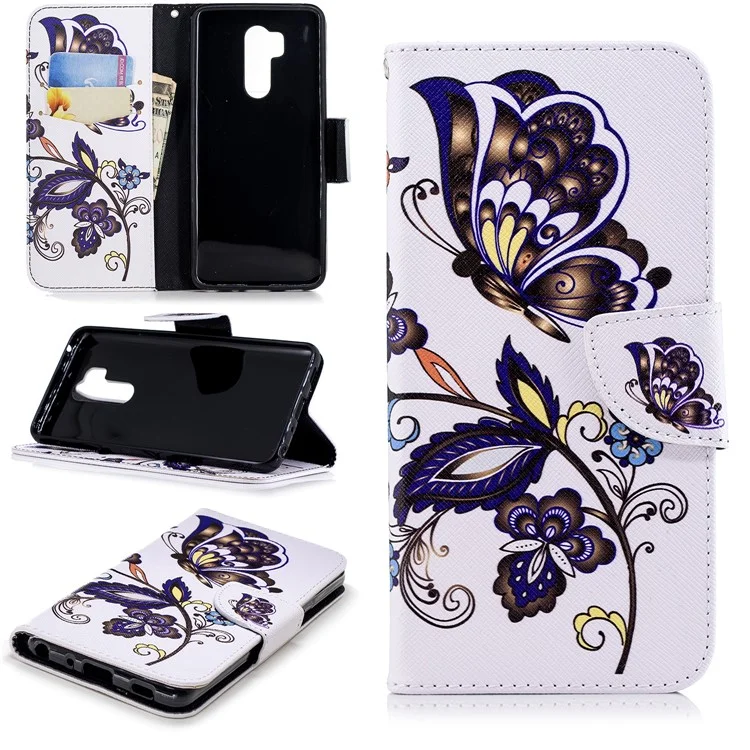 Pattern Printing Wallet Leather Stand Phone Shell for LG G7 ThinQ - Butterfly and Flower