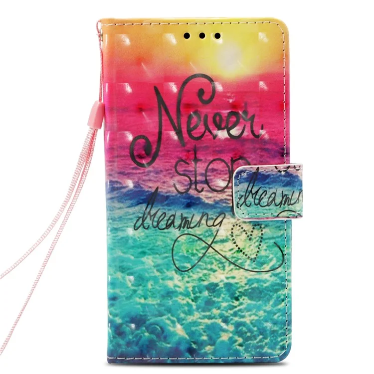 For LG LG G7 ThinQ Light Spot Decor Patterned Leather Stand Wallet Cover - Quote Never Stop Dreaming