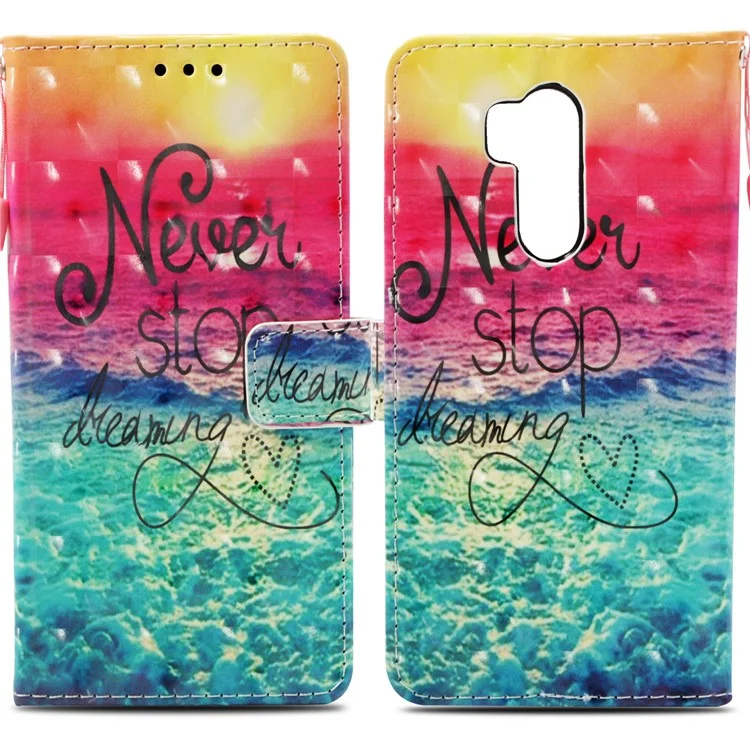 For LG LG G7 ThinQ Light Spot Decor Patterned Leather Stand Wallet Cover - Quote Never Stop Dreaming