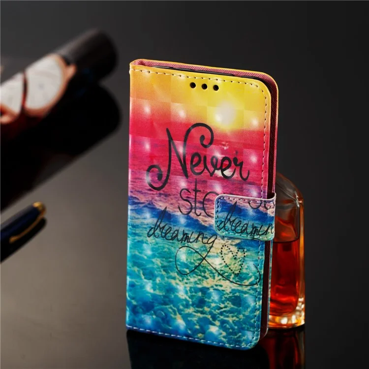 For LG LG G7 ThinQ Light Spot Decor Patterned Leather Stand Wallet Cover - Quote Never Stop Dreaming