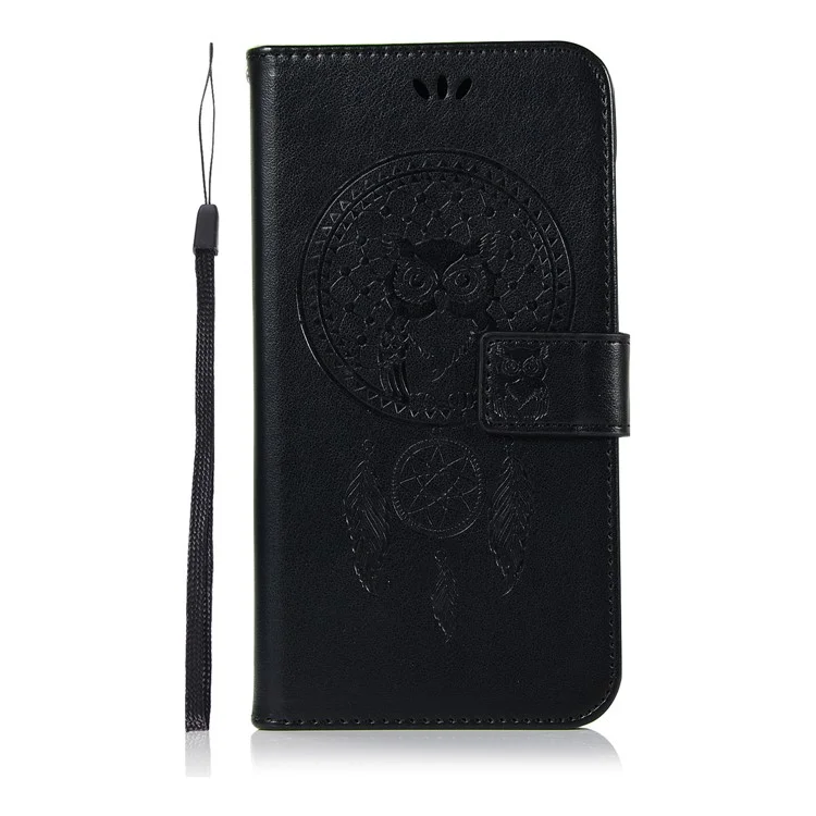 Imprint Owl Dream Catcher Wallet Stand Leather Case for LG Q Stylus - Black