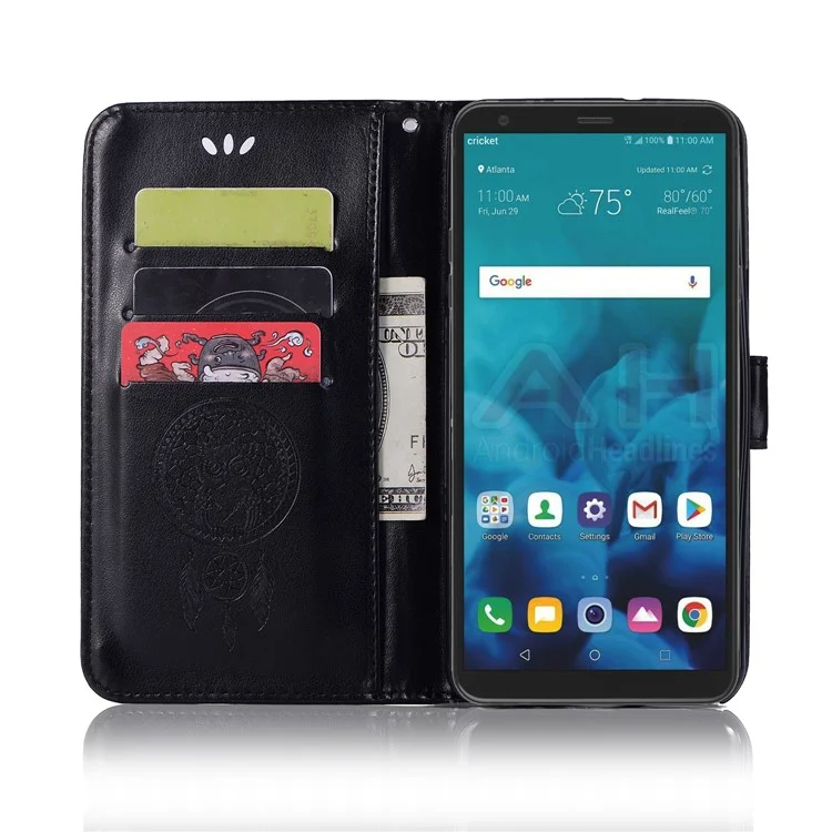 Imprint Owl Dream Catcher Wallet Stand Leather Case for LG Q Stylus - Black