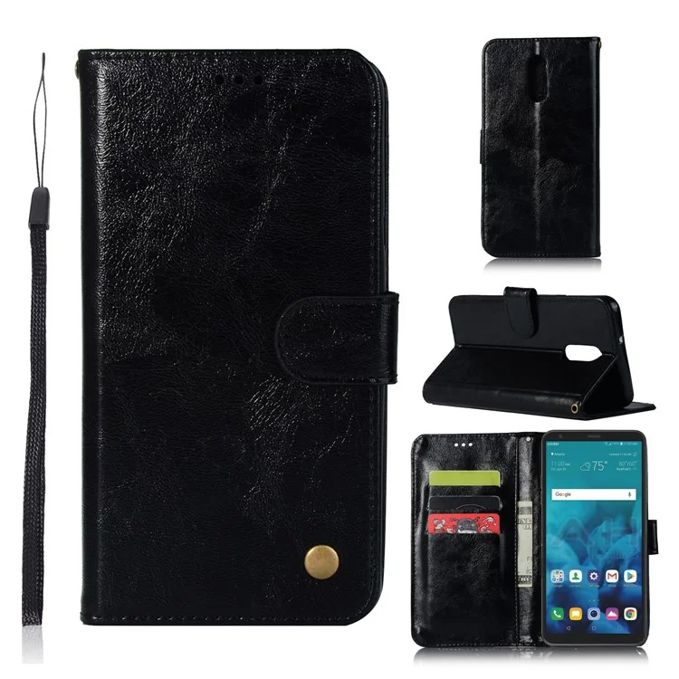 Premium Vintage PU Leather Stand Wallet Mobile Cover for LG Q Stylus - Black