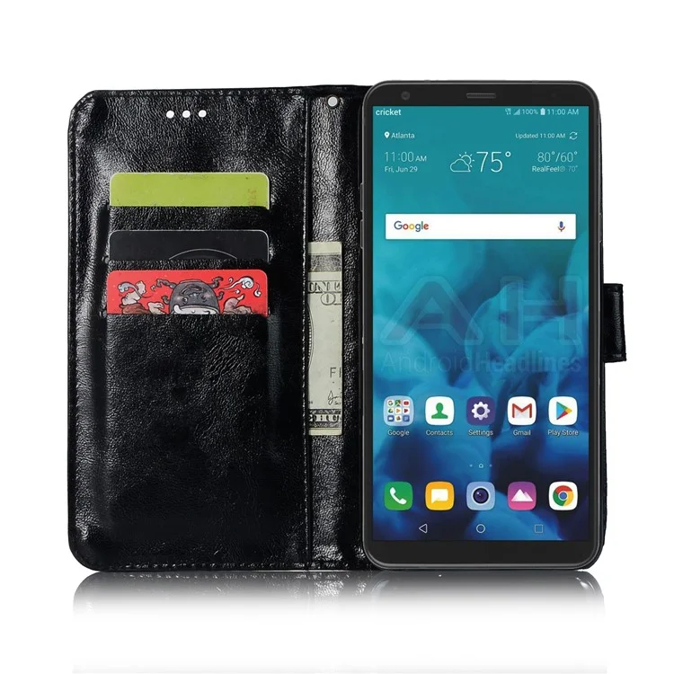 Premium Vintage PU Leather Stand Wallet Mobile Cover for LG Q Stylus - Black