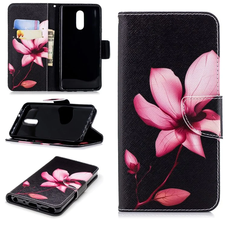 Pink Flower - For LG Q Stylus / Stylo 4 Pattern Printing Leather Wallet Stand Case Cover