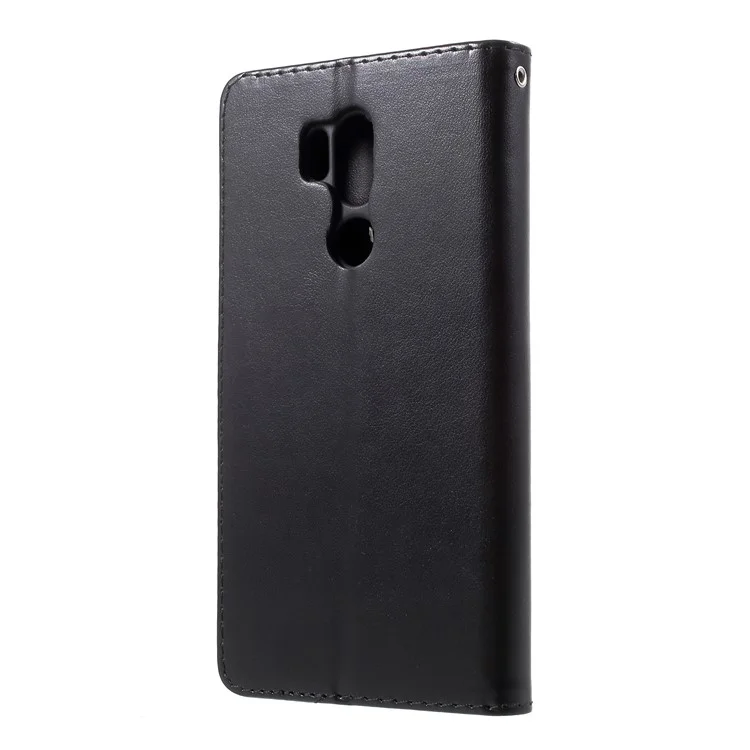 For LG G7 ThinQ Imprint Butterfly Flower Wallet Stand Leather Case - Black