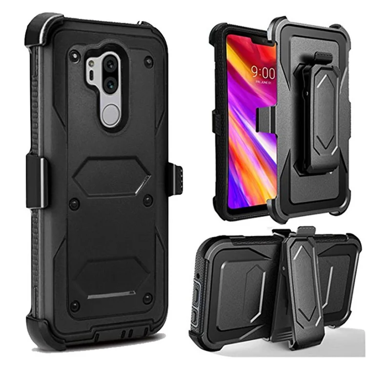 Black - Heavy Duty Kickstand Belt Clip PC + TPU Hybrid Case for LG G7 ThinQ