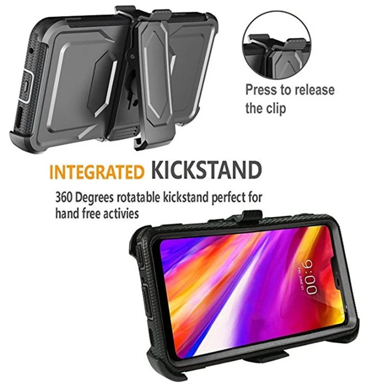 Black - Heavy Duty Kickstand Belt Clip PC + TPU Hybrid Case for LG G7 ThinQ