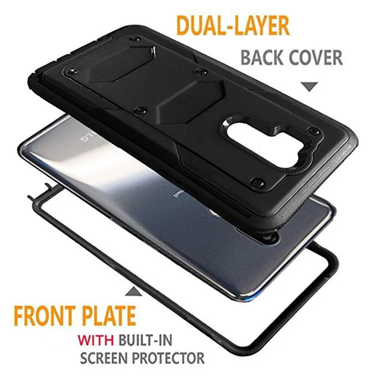 Black - Heavy Duty Kickstand Belt Clip PC + TPU Hybrid Case for LG G7 ThinQ