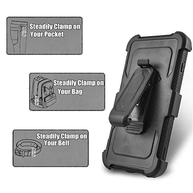 Black - Heavy Duty Kickstand Belt Clip PC + TPU Hybrid Case for LG G7 ThinQ