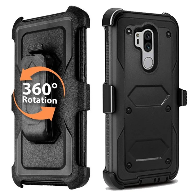 Black - Heavy Duty Kickstand Belt Clip PC + TPU Hybrid Case for LG G7 ThinQ