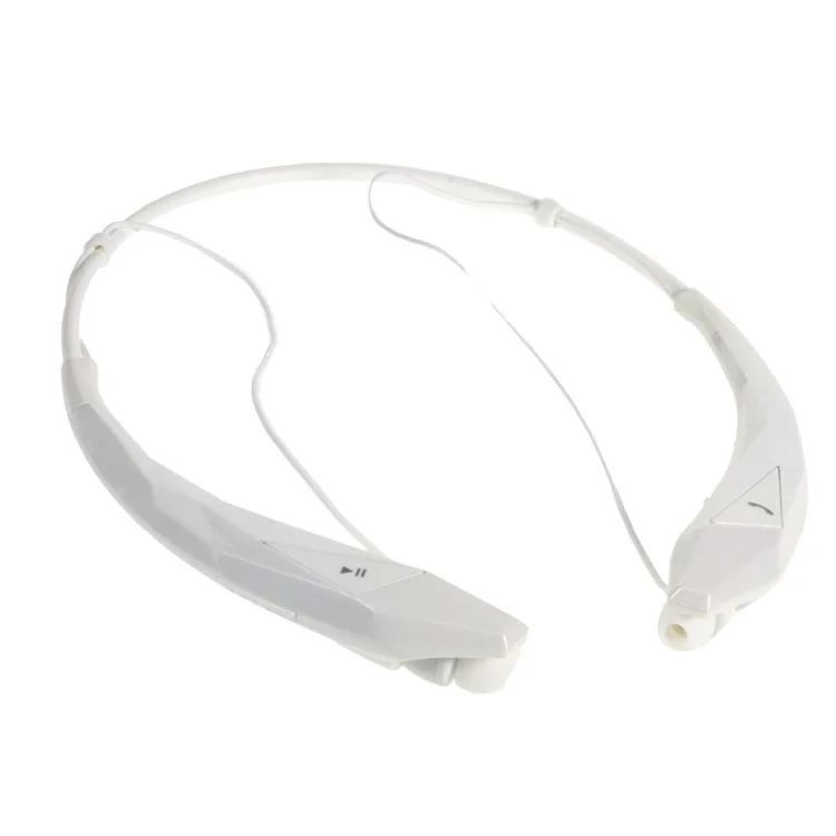 HBS-902 CSR4.0 Wireless Bluetooth Sports Headset Headphone Memory Flex Neck Strap with Magnetic EarBuds - White