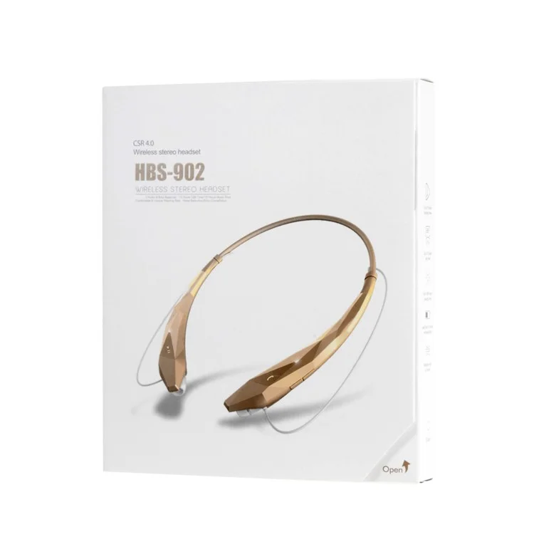 HBS-902 CSR4.0 Wireless Bluetooth Sports Headset Headphone Memory Flex Neck Strap with Magnetic EarBuds - White