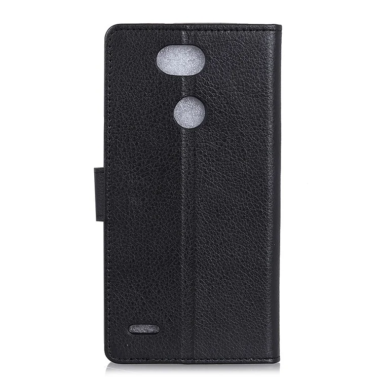 Litchi Skin Wallet Leather Stand Case for LG X Power 3 - Black