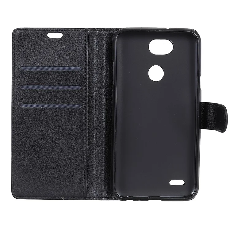 Litchi Skin Wallet Leather Stand Case for LG X Power 3 - Black