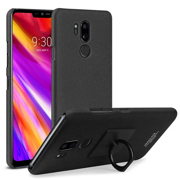 IMAK Ring Holder Kickstand Matte Hard Case + Screen Protector for LG G7 ThinQ / G7+ G710EM - Black