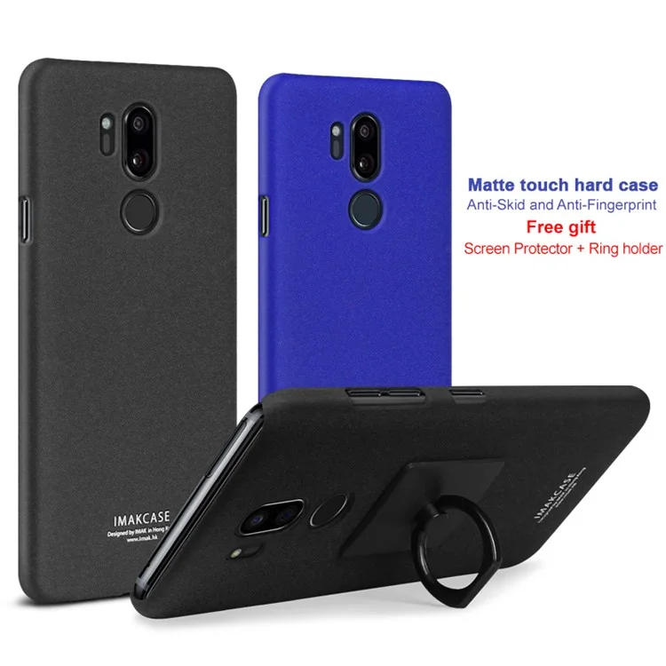 IMAK Ring Holder Kickstand Matte Hard Case + Screen Protector for LG G7 ThinQ / G7+ G710EM - Black