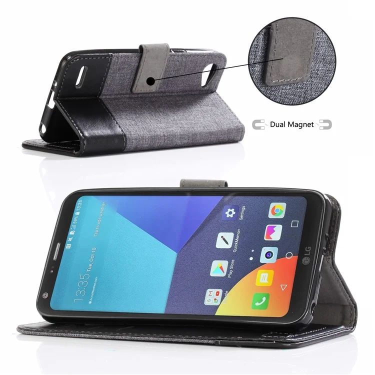 MUXMA PU Leather Splicing Canvas Phone Shell for LG Q6 Plus/Q6 M700N (EU Version) - Black