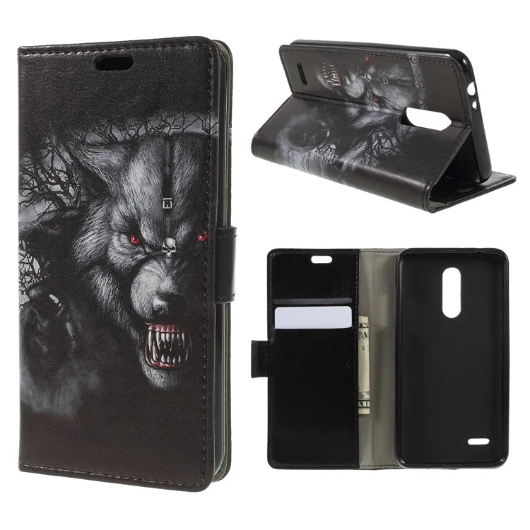 For LG K10 (2018) / LG K11 Pattern Printing Stand Leather Wallet Mobile Cover - Fierce Wolf