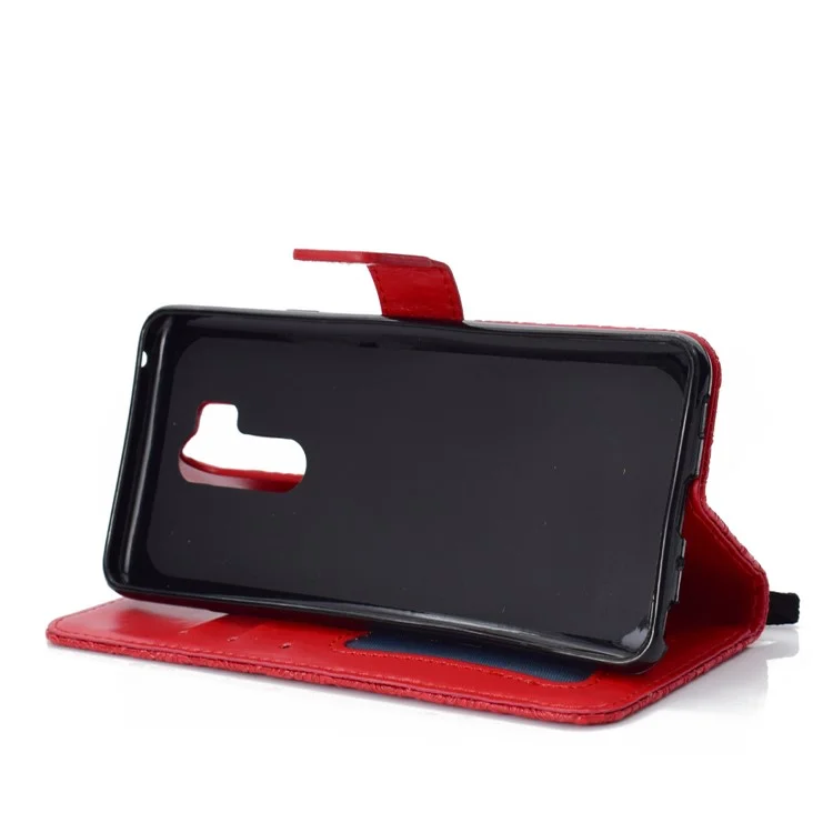 Imprint Leaf Leather Wallet Stand Phone Case for LG G7 ThinQ - Red
