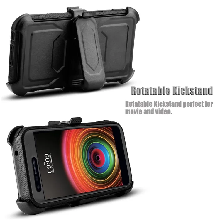 Heavy Duty Kickstand Belt Clip PC + TPU Hybrid Case for LG K10 (2018) / K30 - Black