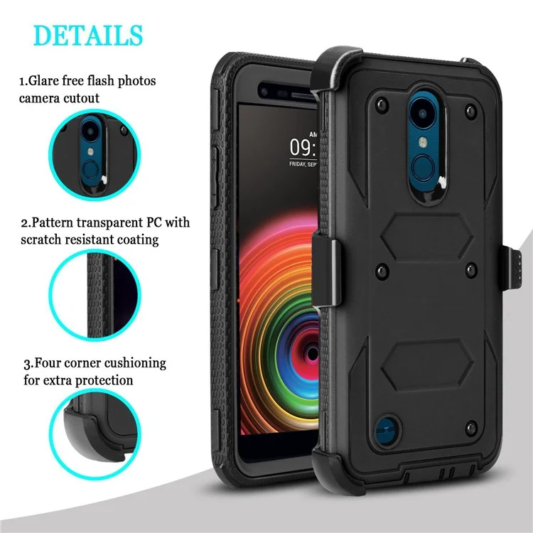 Heavy Duty Kickstand Belt Clip PC + TPU Hybrid Case for LG K10 (2018) / K30 - Black