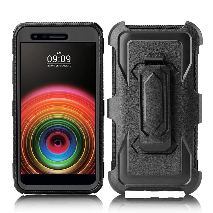 Heavy Duty Kickstand Belt Clip PC + TPU Hybrid Case for LG K10 (2018) / K30 - Black