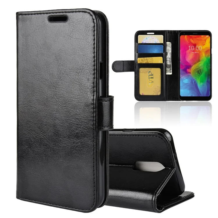 Crazy Horse Texture Wallet Stand Leather Mobile Phone Cover for LG Q7 - Black