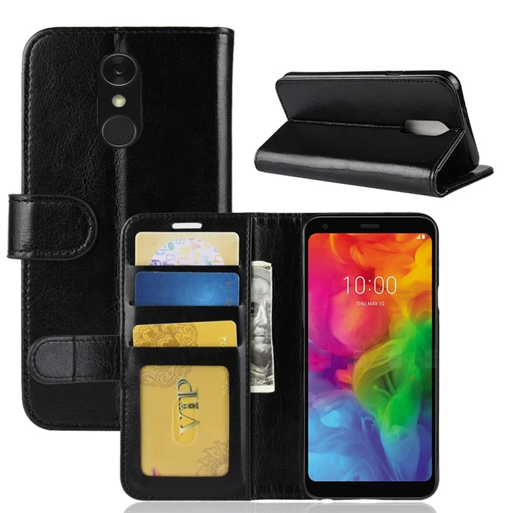 Crazy Horse Texture Wallet Stand Leather Mobile Phone Cover for LG Q7 - Black