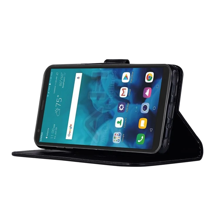 Imprint Owl Dream Catcher Wallet Stand Leather Case for LG Q7 - Black