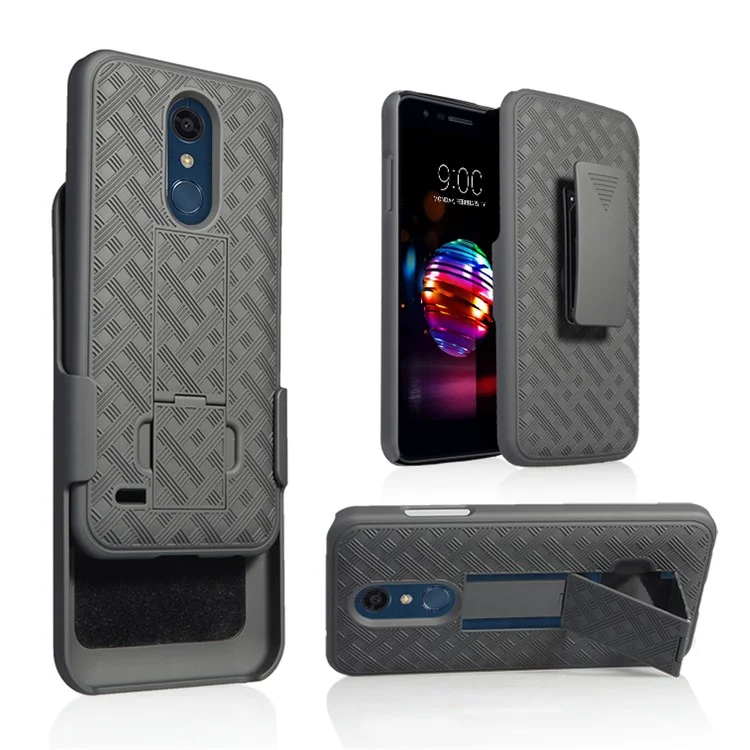 Woven Texture Belt Clip Kickstand PC + TPU Hybrid Holster Phone Case for LG K11 (2018)/K10 (2018)